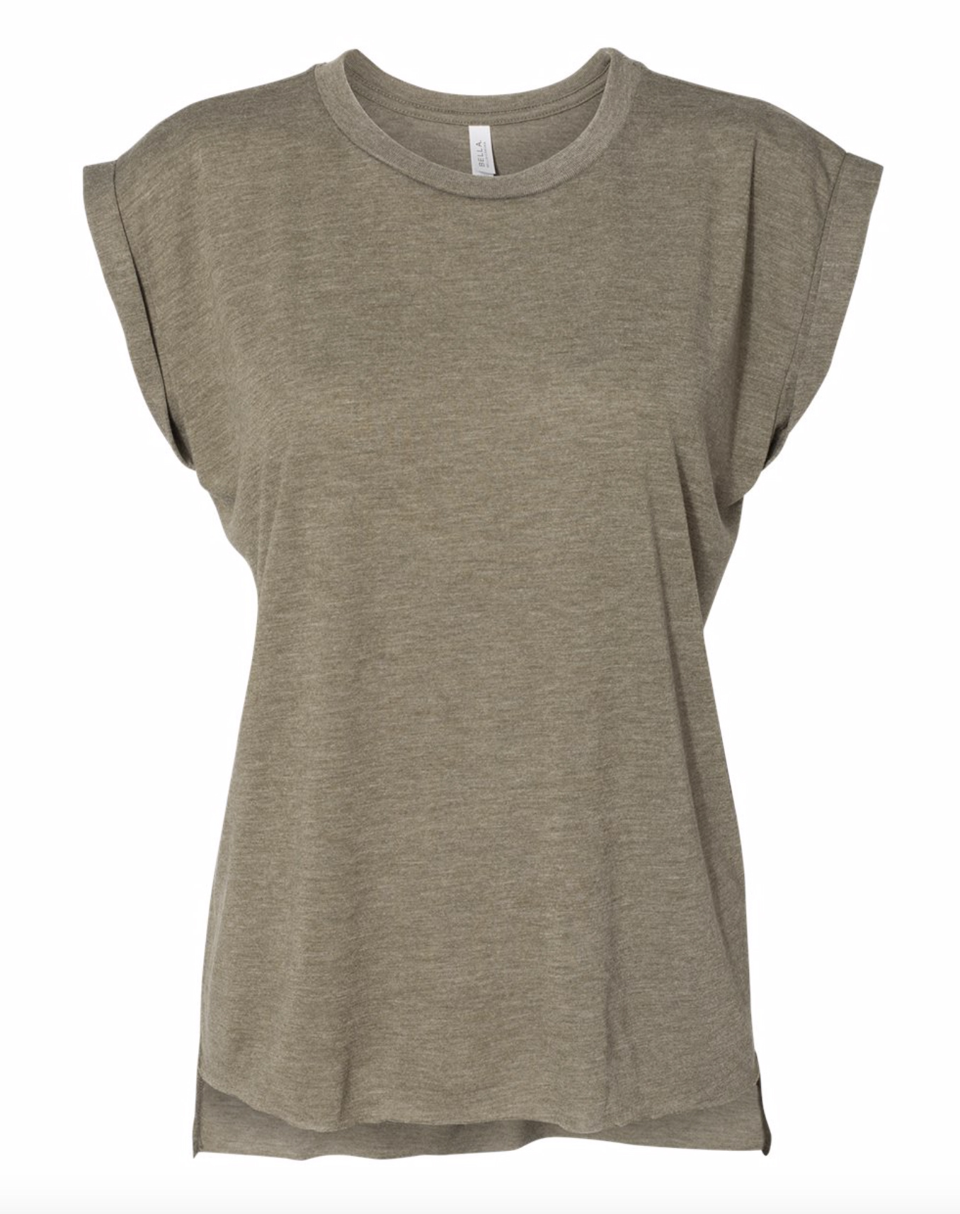 Ladies Flowy Sleeveless Tee w/rolled cuffs in OLIVE