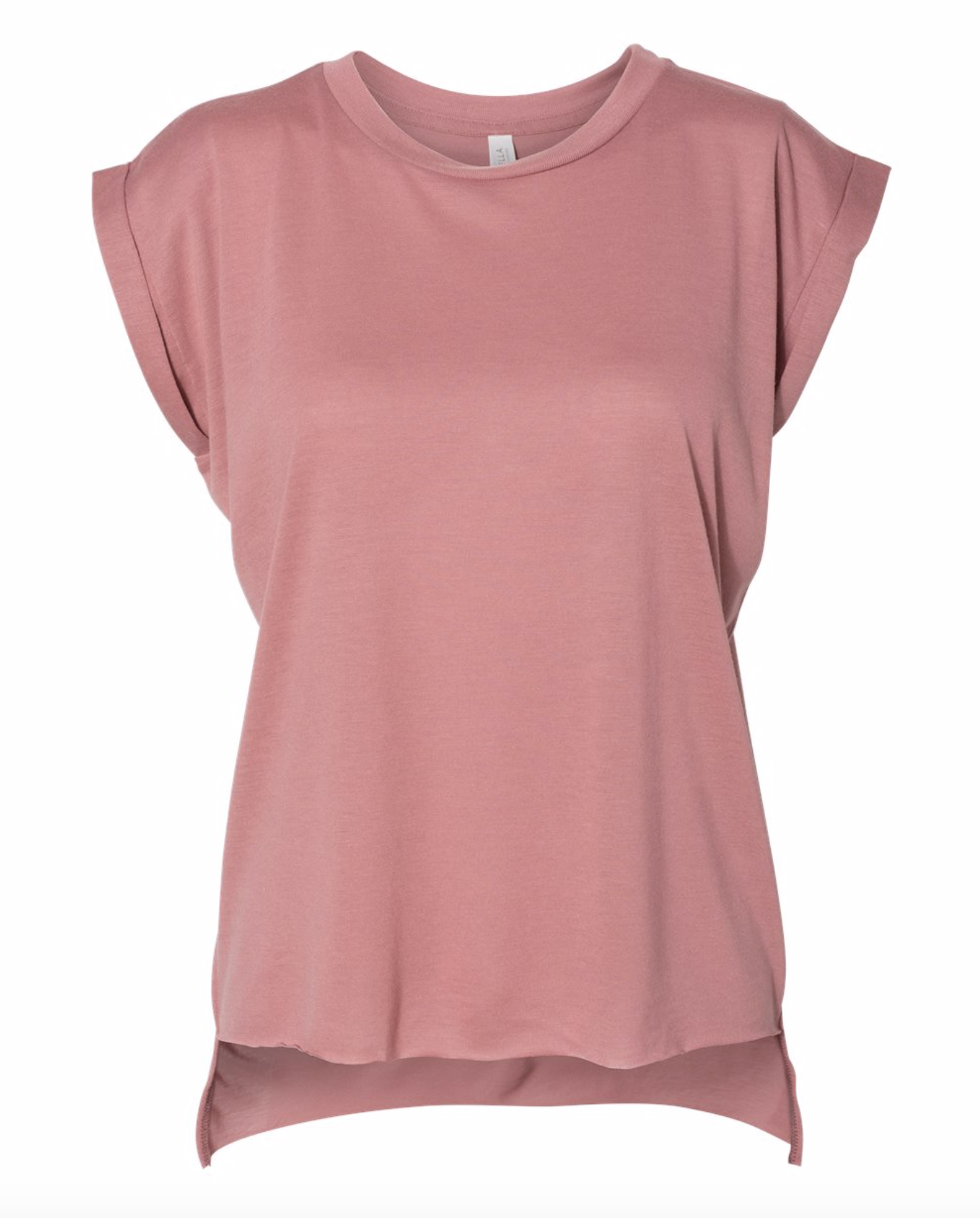 Ladies Flowy Sleeveless Tee w/rolled cuffs in MAUVE