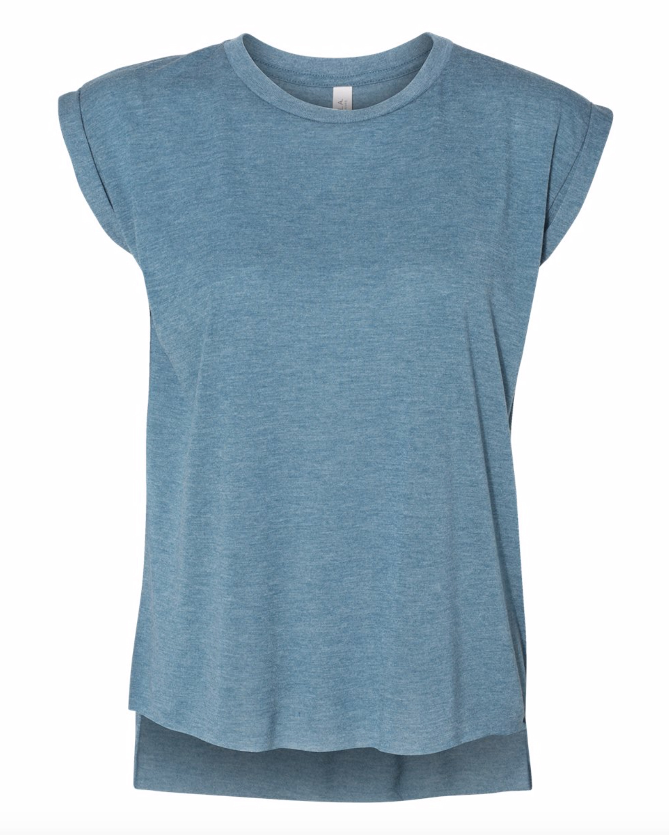 Ladies Flowy Sleeveless Tee w/rolled cuffs in TEAL